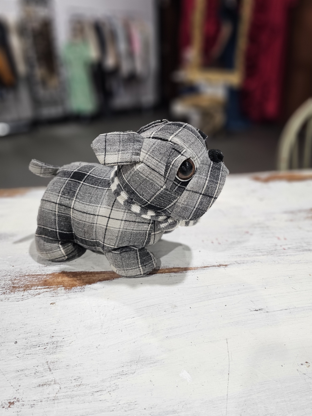 Plaid Fabric Dog Decorative Doorstop or Plush - Picture 2 of 5